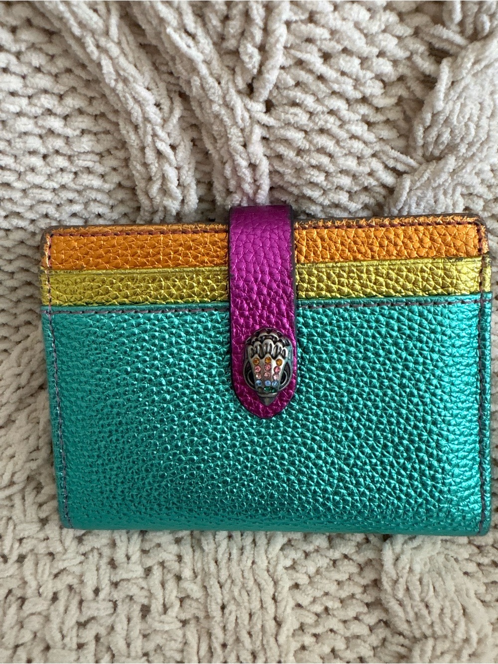 Metallic Teal Multi-Color Leather Card Wallet